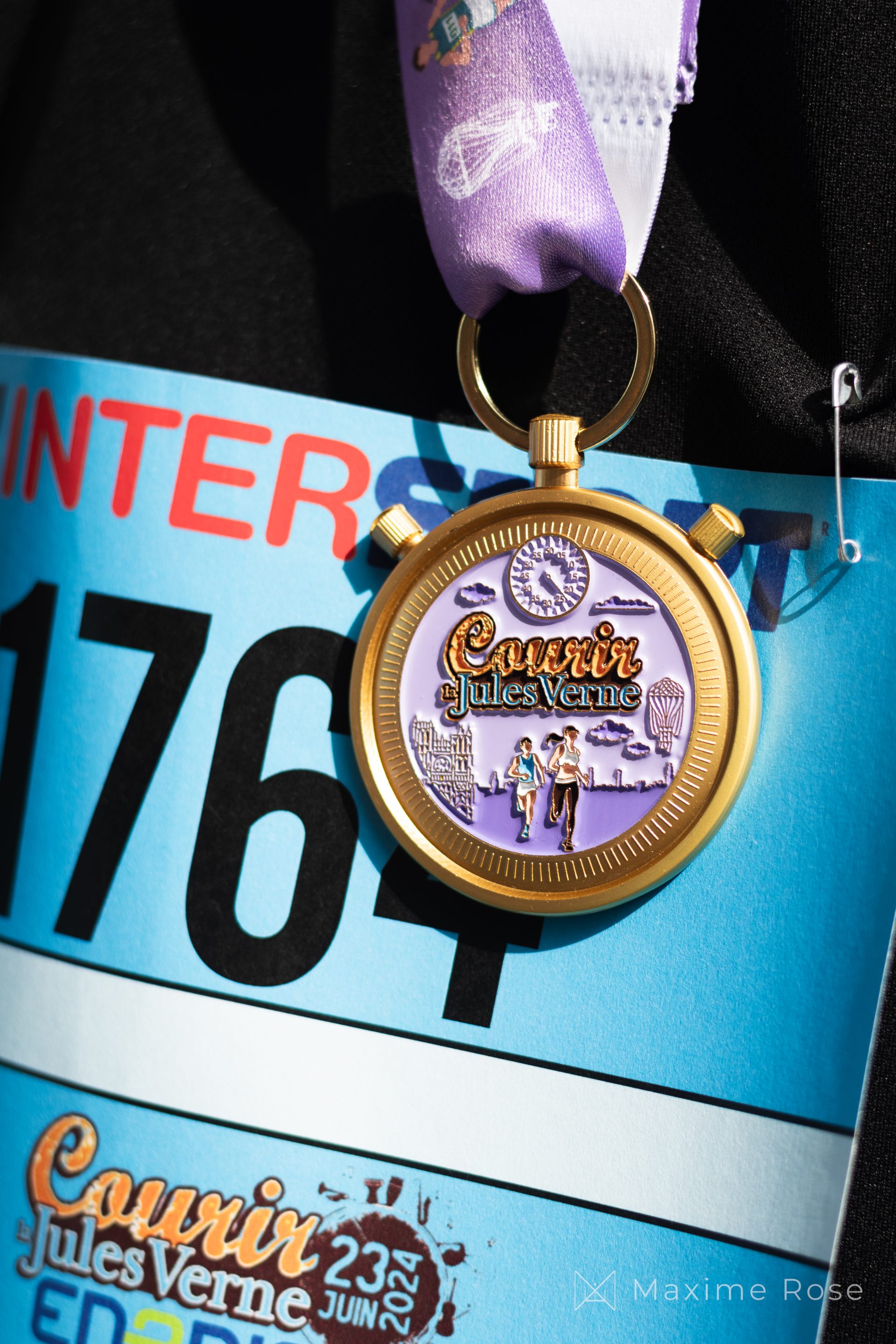 Médaille de Courir la Jules Verne sur un dossard